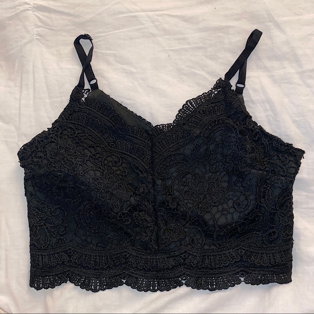 Black Lace Floral Tank Top